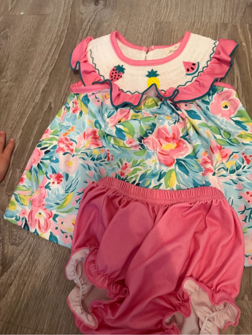 Marie Nicole Floral Smocked Baby top with Pink Bloomers